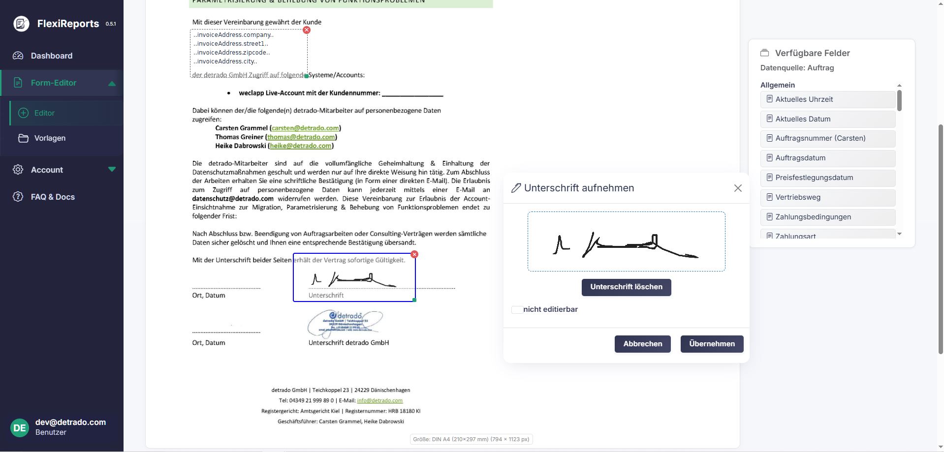 Signaturfeld mit Unterschrift